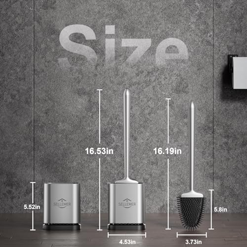 Sellemer Silicone Toilet Brush, Ventilation Slots Base Holder 1 Pack Silver - color: Silver-1pcs