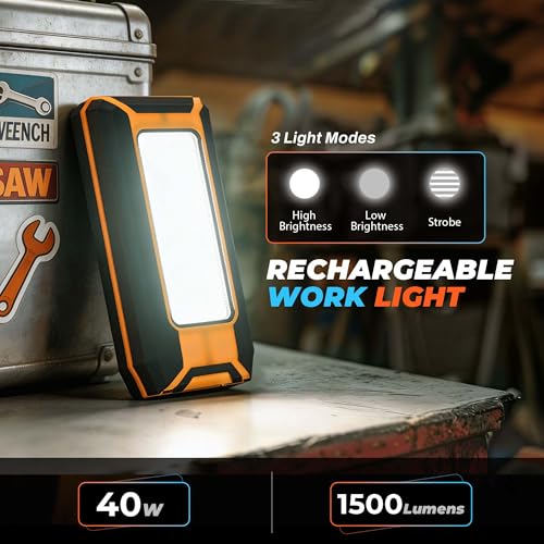 innofox 2-Pack LED Rechargeable Magnetic Work Light 1500 Lumens, Hanging Hook with 3 Modes, LED Work Light for Car Repair, Camping, and Hurricane Use - size: Portable