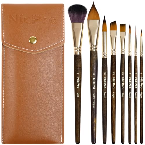 Nicpro 8Pcs Watercolor Paint Brushes Professional, Travel Paint Brush Set - size: 8 PCS