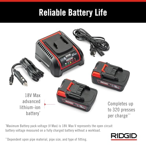 RIDGID 67053 RP 350 ProPress 8-Piece Pressing Tool Kit with 18-Volt Battery, Charger, 4 ProPress Press Tool Jaws (1/2" to 2"), and Case - style: Battery Kit W/ProPress Jaws (1/2" - 2" Jaws Capacity)