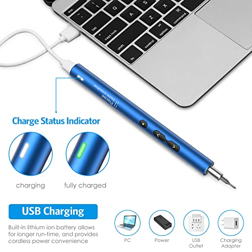AMIR Electric Screwdriver for PC Building, 28 IN 1 Small Power Automatic Screwdriver Set with 24 Bits, Rechargeable Portable Magnetic Repair Tool Kit with LED Lights for Laptops, Watches, Blue - color: Blue