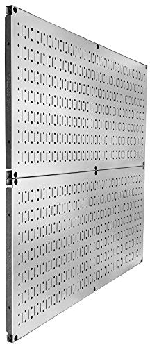 Wall Control Pegboard Rack Garage Storage Galvanized Steel Horizontal Peg Board Pack - Two 32-Inch x 16-Inch Shiny Metallic Metal WallBoard Tool Organization Panels - color: Metallic
