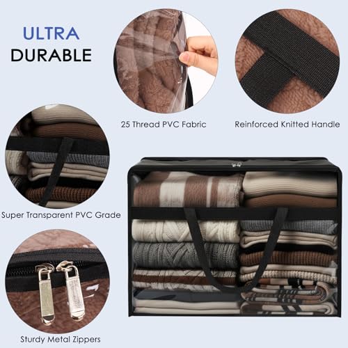 Blanket Storage Bags 4 Pack 60L Clothes Comforter Bedding Container Black - color: B-Black