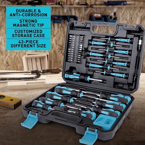 Magnetic Screwdrivers Set with Case, Amartisan 43-piece Includs Slotted, Phillips, Hex, Pozidriv,Torx and Precision Screwdriver Set, Magnetizer Demagnetizer Tools, Tools for Men (Blue)) - style: 43-piece Screwdrivers Set (Blue)