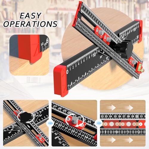 4-in-1 Drilling Positioning Jig, 35cm/14inch Multifunctional T Square Adjustable Angle Ruler, Cabinet Hardware Jig, Making Guage Tools for Woodworking Cabinet Drawer Door Hole Punching