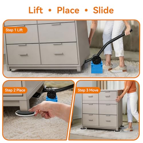 3.5 Inch Furniture Sliders with Lifter Tool, 12 PCS Multi-Surface Movers Kit for Carpet and Hardwood Floors, Heavy Duty Moving Pads, Appliance Slider Floor Protectors for Sofa Bed Table Cabinet