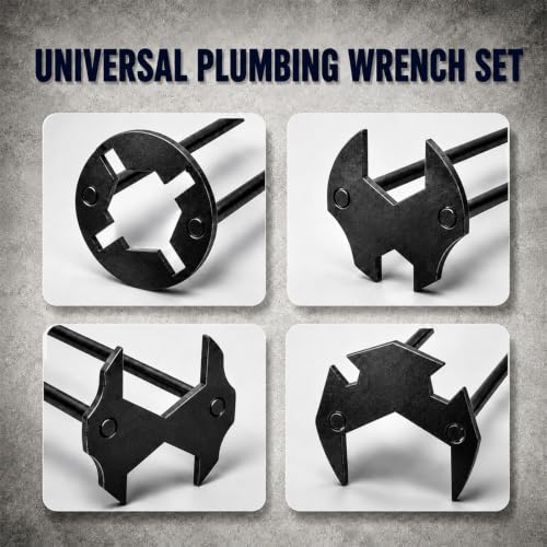 2-Piece Basin Wrench and Faucet Wrench Set, Multifunctional Sink Installation Tools with 4 Head Shapes for Tight Spaces, Under-Sink Mounting Nuts, Kitchen & Bathroom