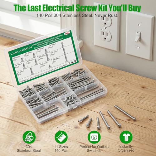 140 Pcs M4 Phillips Pan Head Long Machine Screws Kit, 304 SS | For Electrical Outlet, Switch Plate, Junction Box, Furniture Repair, Long Sizes (12mm-60mm), Storage Box, Anti-Rust - size: 140Pcs M4*12/16/18/20/25/30/35/40/45/50/55/60mm