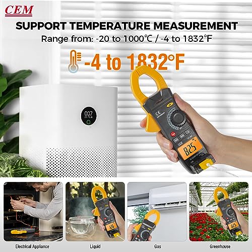 CEM Digital Clamp Meter DT-380 & Non-Contact Voltage Tester AC-6 Kit,AC Current 400A,AC/DC Voltage 600V,Resistance,Continuity,Diode,Temperature,NCV 50-1000V,Auto Power Off,Data Hold for Electricians,H