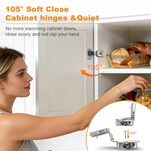 Probrico 10 Pack 5 Pair 1-1/4 inch Overlay Soft Close Cabinet Hinges Hidden Door Hinge for Kitchen Cabinet Hinges Concealed Self Closing Face Frame for Cupboard, Wardrobe, 105 Degree Opening Angel - size: 1-1/4 Inch
