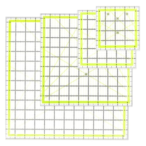 UOOU 4 Sizes Square Quilting Ruler Quilting Template Fabric Cutting Ruler - color: Green-4 Pack