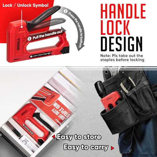 SHALL Light Duty Staple Gun for Wood - Red Upholstery Staple Gun with 1600pcs JT21 Staples 1/4, 5/16, 3/8 inch and Staple Remover - Fabric Stapler Gun for Crafts, DIY, Decoration - color: Red