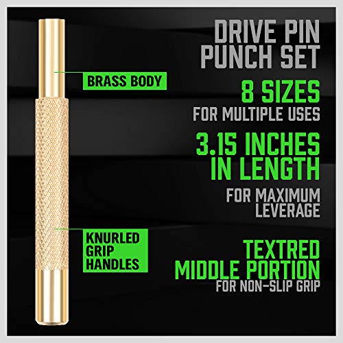 SWANLAKE 8-Piece Brass Punch Set, Removing Repair Tool1/8" - 5/16" Brass Pin Drive Punch Set - color: Brass Punch - Brass