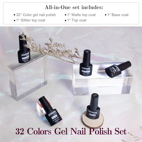 JODSONE Gel Nail Polish Shiny High Gloss Surface Strengthening Glitter Minimalistic Artistic Creation Starter Set 36 Pieces - color: B20