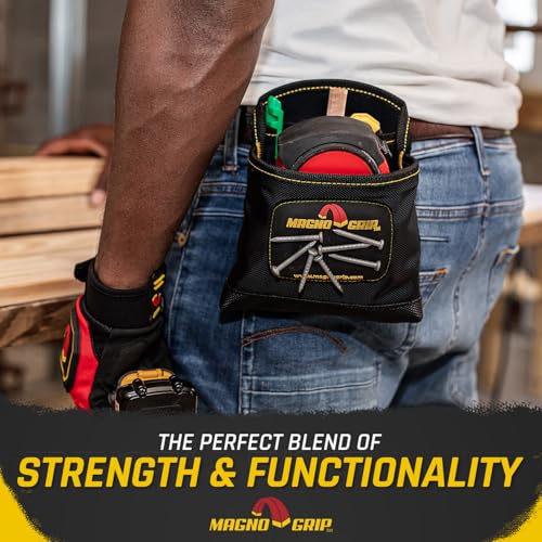 MagnoGrip 3-Pocket Nail Pouch with Integrated Magnetic Storage - Durable 1680D Ballistic Polyester, Magnetic Interior & Exterior, Tool Belt Compatible, Construction Pouch for Carpenters & DIY Projects