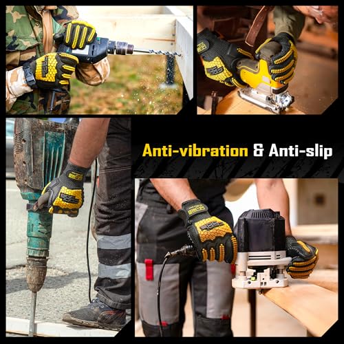 COOLJOB A6 Cut Resistant Anti Vibration Work Gloves Men, TPR Impact Reduce Mittens, Palm Rubber Patch Shock Absorption, S-2XL - size: Large