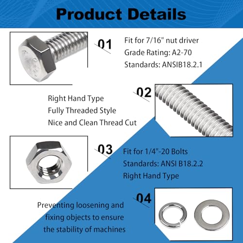 180pcs 1/4-20 Nuts and Bolts Assortment Kit, 1/4"-20 Thread 6 Sizes - size: 1/4-20 Set