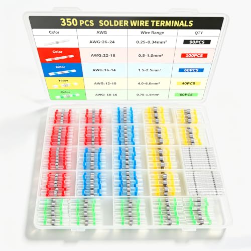 350 Pcs Solder Seal Heat Shrink Butt Wire Connectors Kit - color: 350pcs-(26-10)