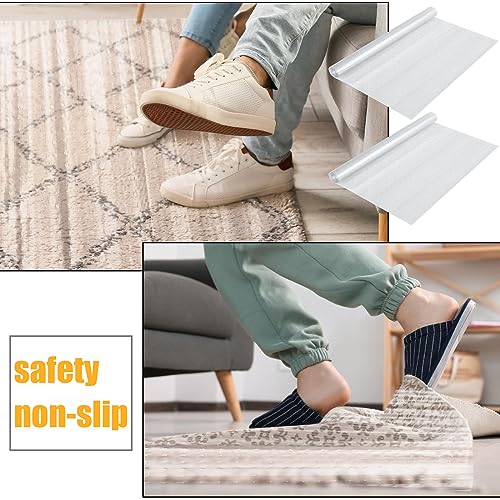 Tinideya 2 Rolls 27 in x 6 ft x 0.017 in Clear Plastic Floor Protector PVC Runner with Grippers Non Slip Stain Resistant Floor Mat Ribbed Covering for Carpet Rug High Traffic Hallway Entrance - size: 27in x 6ft x 0.017in