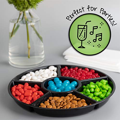 Plasticpro 6 Sectional Round Plastic Serving Tray/Platter (2, Black) - color: Black