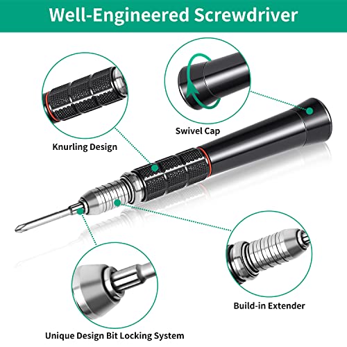 Precision Screwdriver Set,Premium Ergonomic Screwdriver with 55 High Strength Magnetic Screw Driver Bits for Computer Watches Jewelers and other Small Electronics Repair.