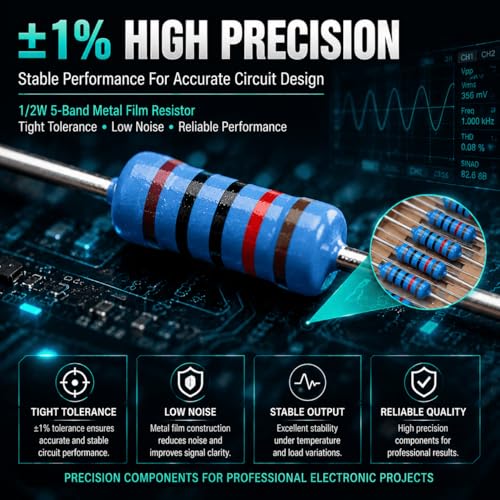 50 Values Metal Film Resistor Kit,1/2W 1% High Precision Axial Lead Resistors, Resistor Assortment with Storage Box for DIY Projects,Electronic Repair Circuit (1/2W-50Values-1000PCS, Metal) - style: 1/2W-50Values-1000PCS