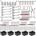100 pcs Pegboard Hooks Kit Pegboard J Hook Accessories Black Hooks (Black,Sliver, 114)