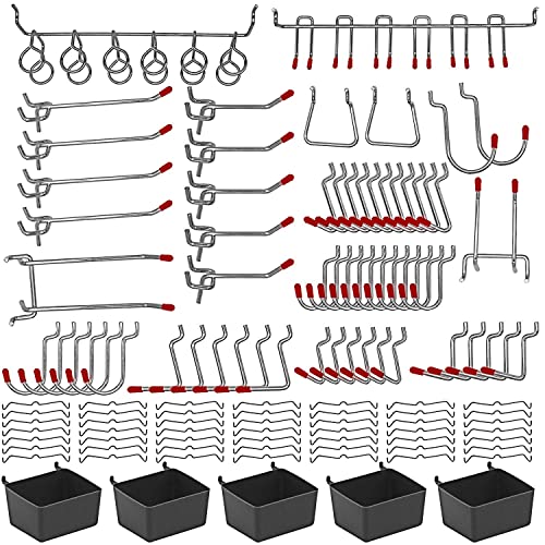 100 pcs Pegboard Hooks Kit Pegboard J Hook Accessories Black Hooks (Black,Sliver, 114)