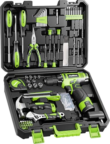PULITUO Drill Set, 149-Piece Home Tool Set with Green 12V Cordless Drill, Tool Box, Hand Tool Kits for Women & Men and DIY Enthusiasts, for Home Improvement - style: 12V Set（Green）