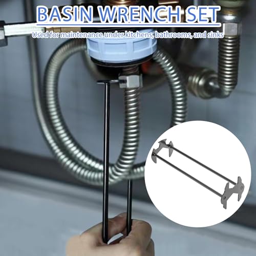 Multifunctional Sink Wrench Faucet Tool, Adjustable Basin Wrench Set, 360° Rotatable Sink Wrench for 21-32mm Faucet Nuts, Plumbing Tool for Kitchen Bathroom Under Sink Installation & Repair