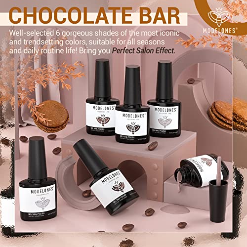 modelones Fall Gel Nail Polish Set, Chocolate Brown Coffee Nude Glitter - color: A4 Chocolate bar