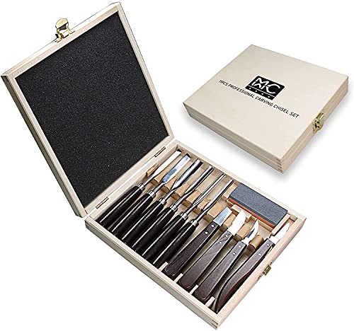 Woodworking 11 PC Carving Chisel Set with Wooden Storage Case - Gouges, Chisels and knifes for Hobbyists and Professional Wood Carving Tool - size: 11 Piece Carving Chisel