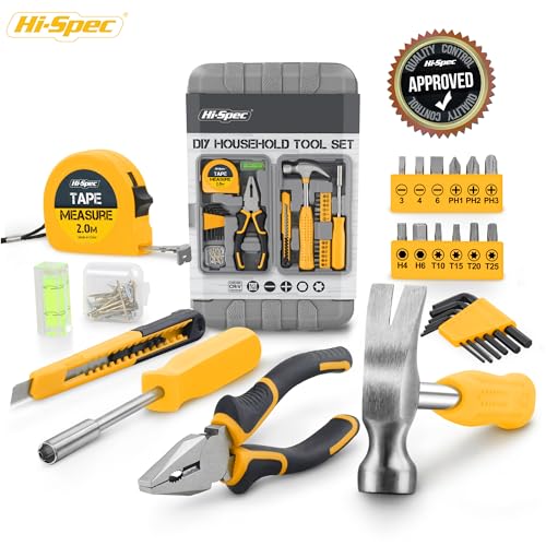 Hi-Spec Small Tool Kit Compact Set for Home and Office DIY, Yellow - color: Yellow