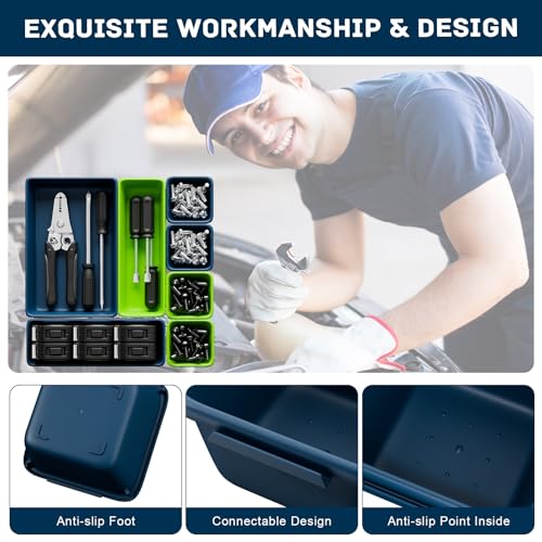 47pcs Tool Box Organizer, Tool Drawer Organizer Trays with Non-slip EVA Pads – Interlocking Divider Set, Fit Garage Storage Desk Drawers & Rooling Tool Cart (Blue & Green 47PCS) - color: Blue & Green 47PCS