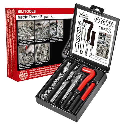 BILITOOLS M12x1.75 Helicoil Thread Repair Kit Metric, HSS Drill Heli Coil Repair Kit - size: M12 x 1.75, style: Metric