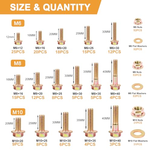 VIGRUE 521PCS M6 M8 M10 Flange Bolts Assortment Kit Metric Class 8.8 Serrated Hex Cap Flange Hex Bolts Flange Nuts Assorted Set, Coarse Full and Half Threads - size: 521PCS M6 M8 M10 Flange Bolts