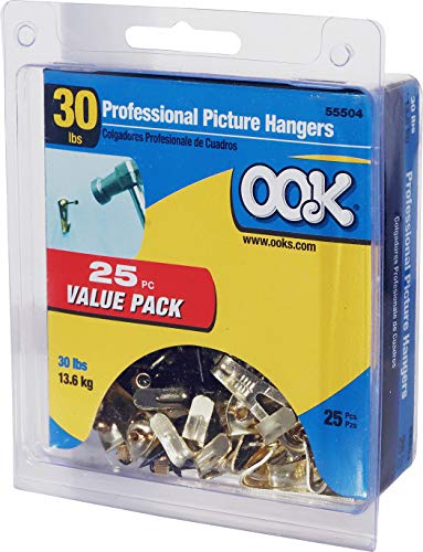 OOK Professional Picture Hangers, 30lb Capacity, 25 Pack, Brass Finish - size: 25 piece