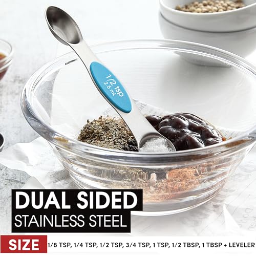 Spring Chef Stainless Steel 8 Magnetic Measuring Spoons for Kitchen, Teal - color: Teal, size: 1-Pack