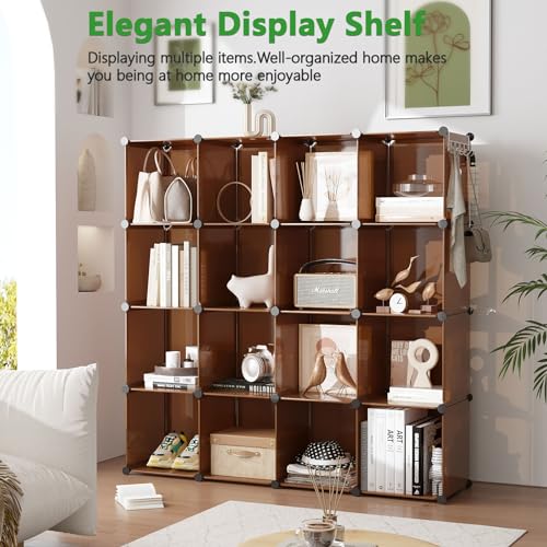 C&AHOME 16 Cube Storage Organizer Cube Shelves Units Storage Cubes, Brown - color: Brown