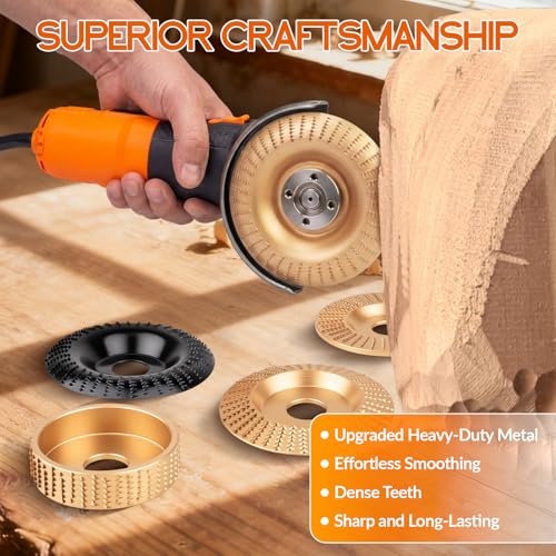 Beaiguna 5PCS Wood Carving Disc, 4IN and 4 1/2IN Angle Grinder Polishing Pad Stump Grinder Wheel, Angle Grinder Sanding Disc Tungsten Carbide Wheel Tools Set, Upgraded Wood Grinding Wheel Discs