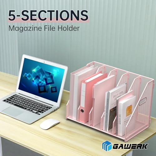 MINDEPOT Desk File Organizer Folder Holder with 5 Vertical for Office, Pink - color: Pink