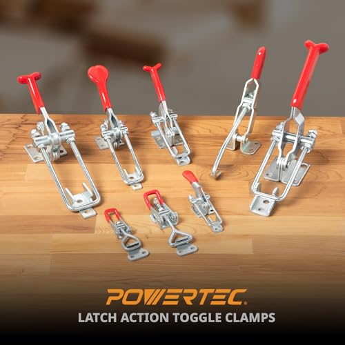 POWERTEC 2PK J Hook Toggle Clamp, 375 lbs Holding Capacity, 451 Adjustable Pull Action Latch for Smoker, Tool Box, Woodworking Jigs and Fixtures, Cabinet, Lids, Door, Truck (20308-PV2) - style: 451, 2PK
