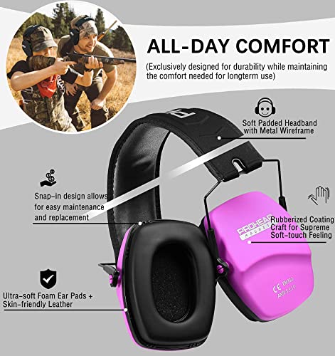 PROHEAR 016 Ear Protection Safety Earmuffs for Shooting, NRR 26dB Noise Reduction Slim Passive Hearing Protector with Low-Profile Earcups, Compact Foldable Ear Defenders for Gun Range, Hunting (Pink) - style: Passive – Pink