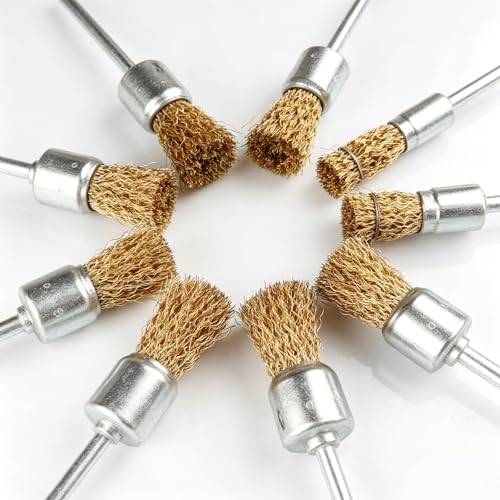 Brass Coated Wire Brush Set for Drill, 1/4 Inch Shank,Crimped Carbon Steel Bristles for Rust Removal, Paint Stripping, Corrosion Cleaning, Surface Scrubbing, Deburring (6 Sizes,30pcs) - size: 6 sizes,30pcs