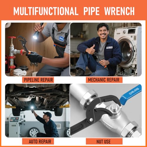 Pipe Wrench Set, 10” and 15” Self Adjusting Wrench 2-Piece Plumbing Tools for 0.55“-2.36”/14-60mm Standard Nuts, Irregular Nuts,Pipes Use
