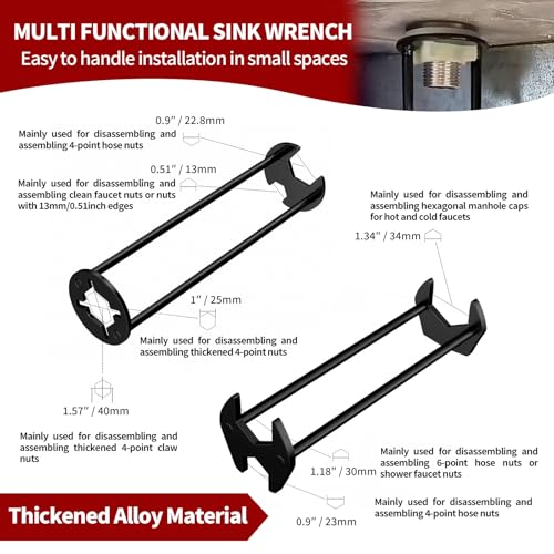 Professional Basin Wrench Set, 7-Piece Sink Faucet Installation Tool Kit, 9-in-1 Adjustable Plumbing Spanner, Wide Jaw, 10-70mm Range