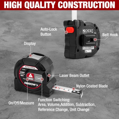 Arrow 2-in-1 Laser Tape Measure, 215Ft/65m Laser Distance Measuring Tool