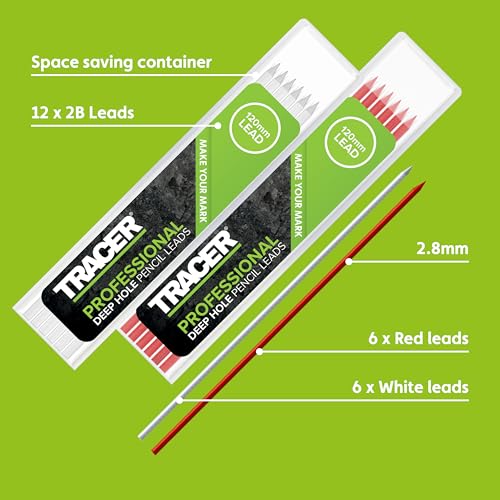 Tracer Pencil Refills - 12 x 2.8mm Deep Hole Leads, Red and White - size: pkg of 12