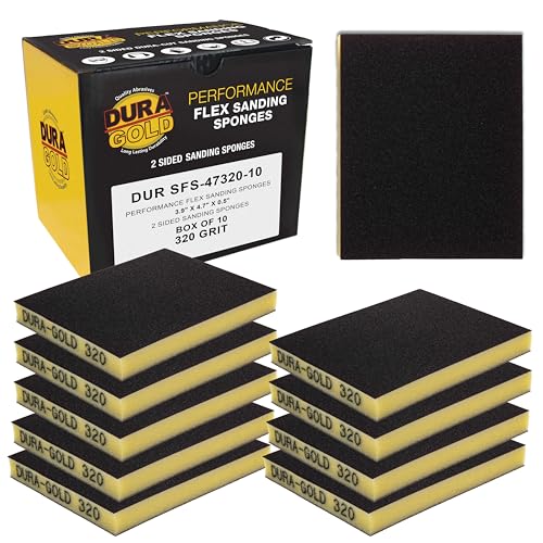 Dura-Gold Sanding Sponge for Wood, Metal 3200 Grit Box of 10-4.7" x 3.9" Wet or Dry Flexible Softback Sand Paper Foam Sanding Block for Drywall Abrasive Blocks Pad Double Sided Sandpaper - style: 320 Grit