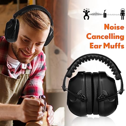 Yunsailing Noise Reduction Headphones NRR 28dB Hearing Protection Ear Muffs Protection Headphones for Shooting Construction - color: Black